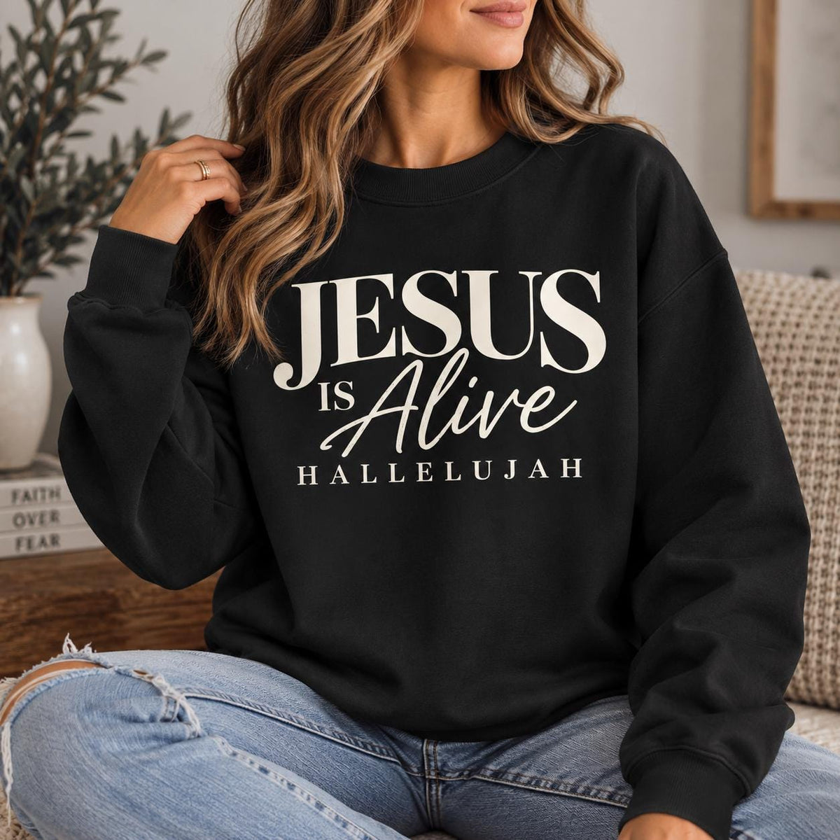 Jesus is Alive, Hallelujah Crewneck Sweatshirt, Perfect Christian Sweatshirt for Fall, Jesus Crewneck, Minimal Christian Sweatshirt for her
