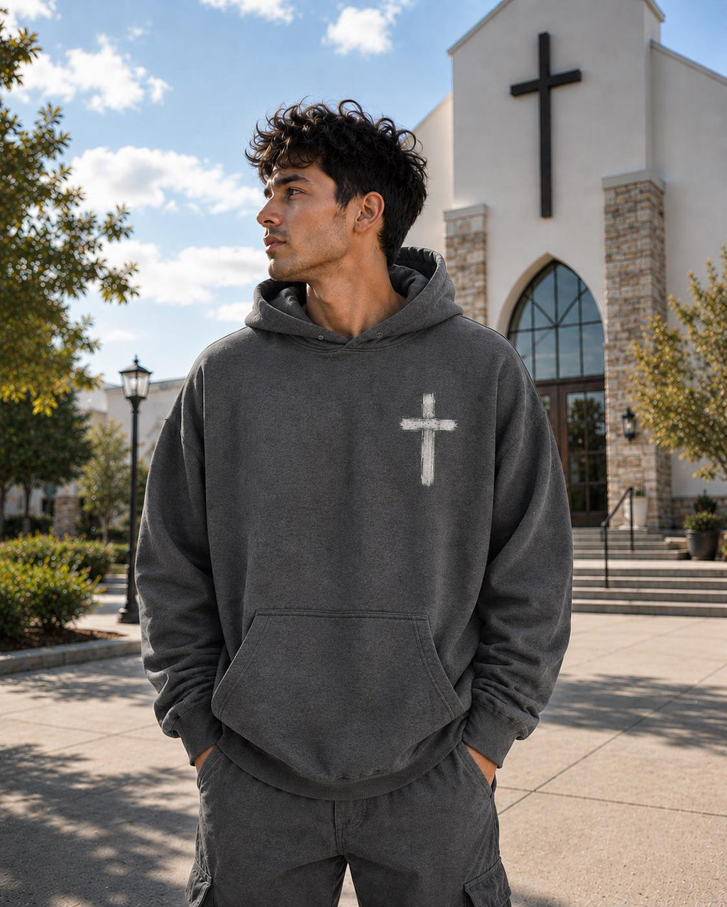Son of God Christian Hoodie, Distressed Cross Streetwear Sweatshirt, Full Back Design