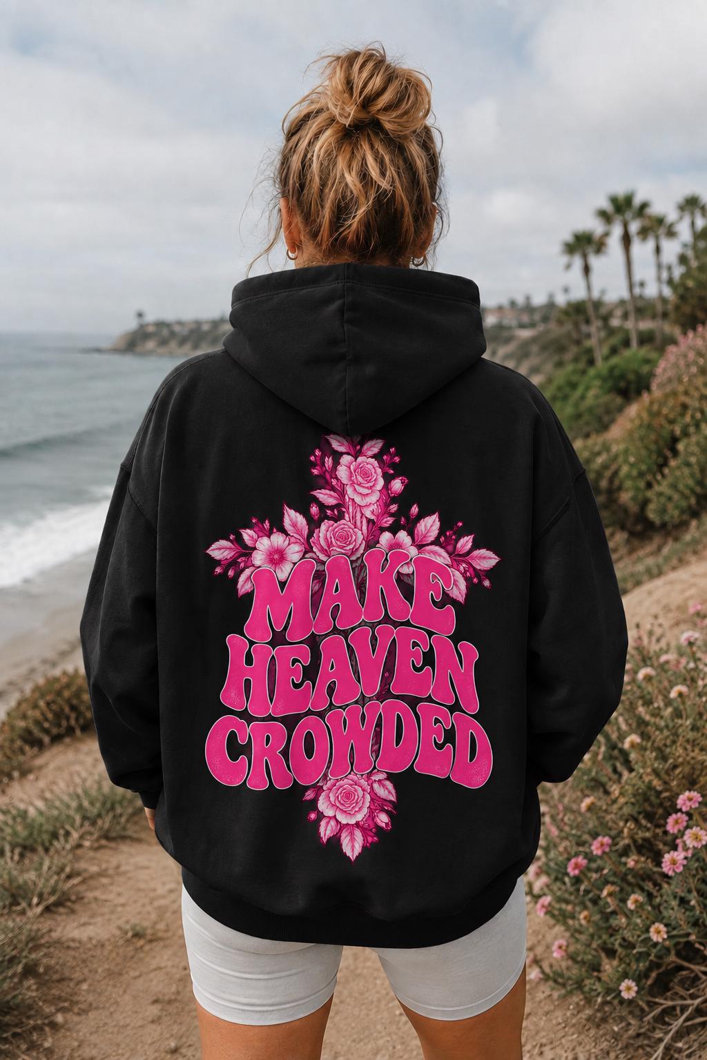 Make Heaven Crowded Floral Cross Hoodie, Pink Christian Sweatshirt, Oversized Fit