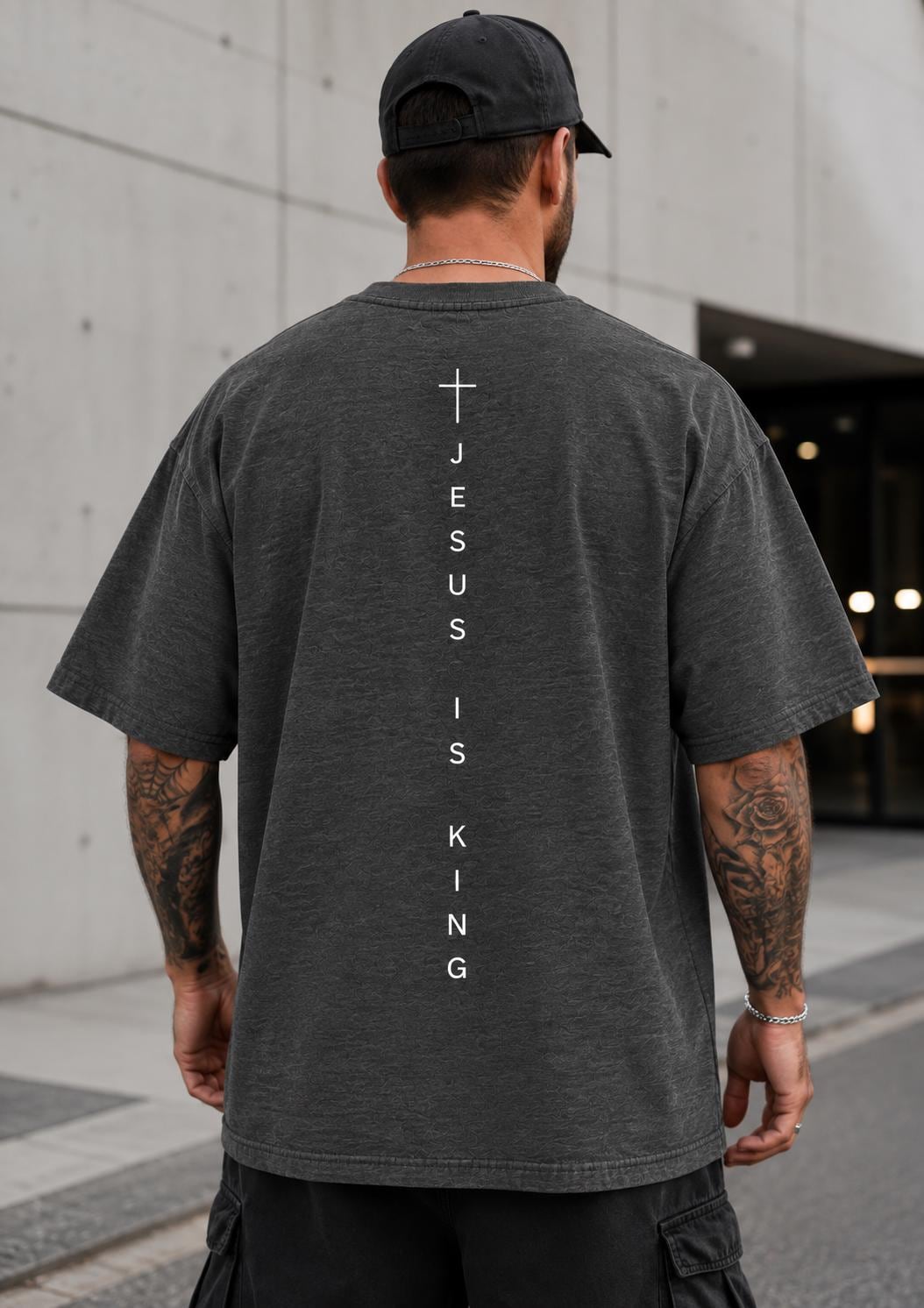 Jesus Is King Unisex Shirt, Gender Neutral Christian Shirt, Premium Quality Cross Tee,  Simple Christian Shirt, Vertical Cross Back Design