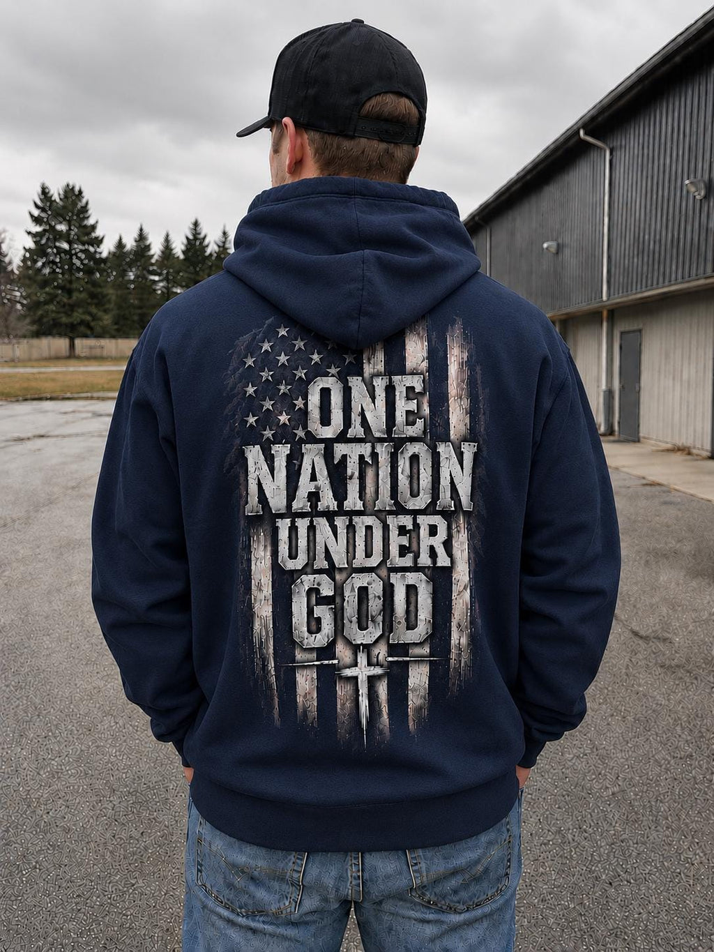 One Nation Under God Hoodie, Distressed American Flag Christian Sweatshirt
