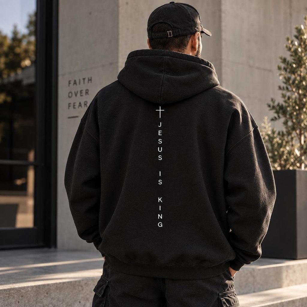 Unisex Jesus Is King Hoodie, Premium Quality Sweatshirt, Vertical Cross Design Back Design, Faith Hoodie, Jesus Tee, Christian Outfit