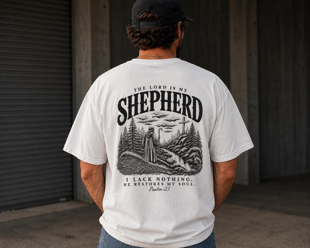 Psalm 23 Shepherd Landscape Graphic Tee, Vintage Christian Apparel