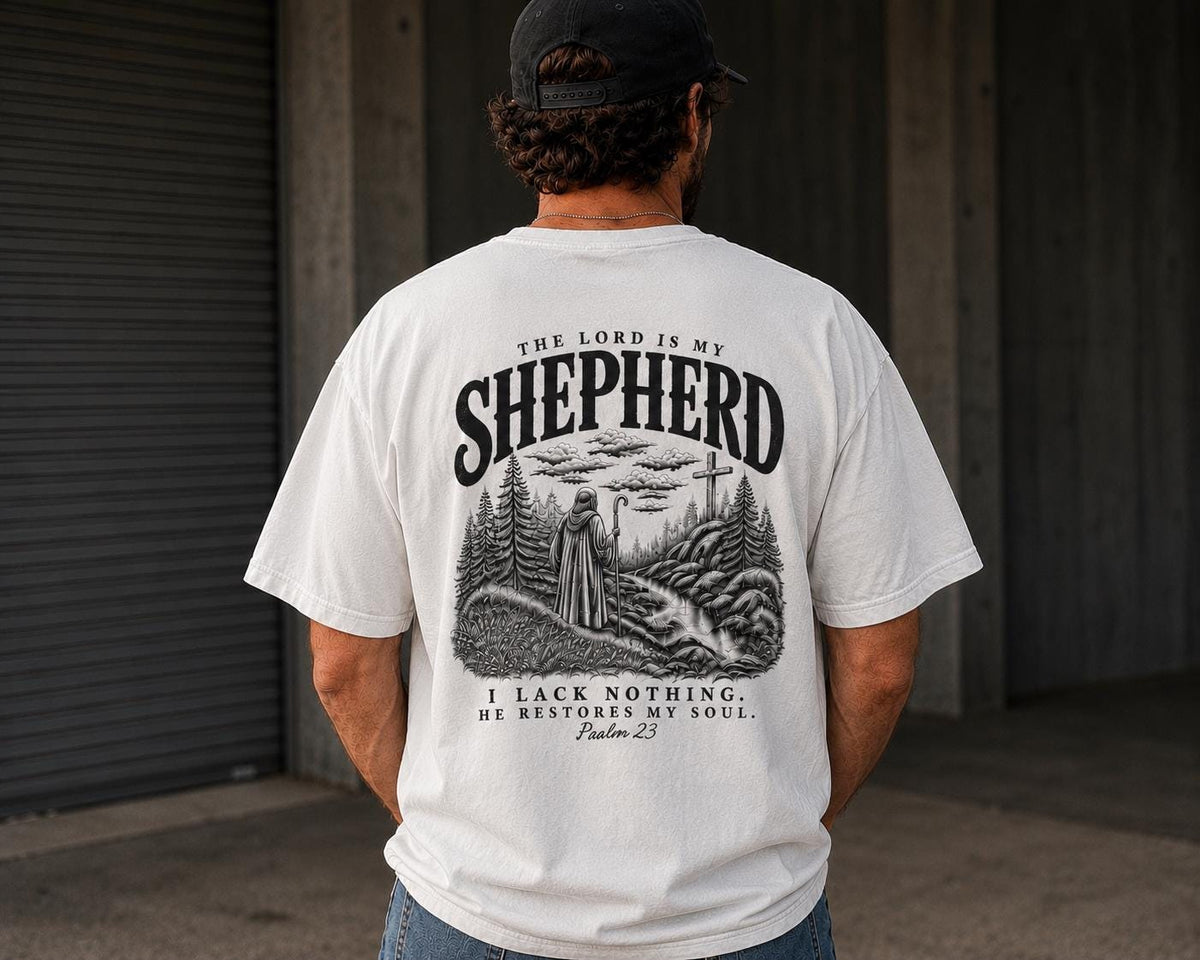 Psalm 23 Shepherd Landscape Graphic Tee, Vintage Christian Apparel