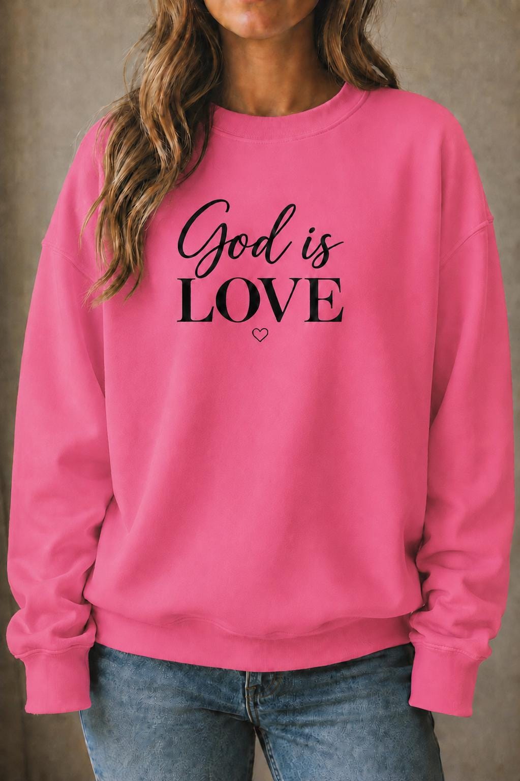 God Is Love, Christian Crewneck Sweatshirt, Simple Christian Sweatshirt for Her, Petite Heart Design