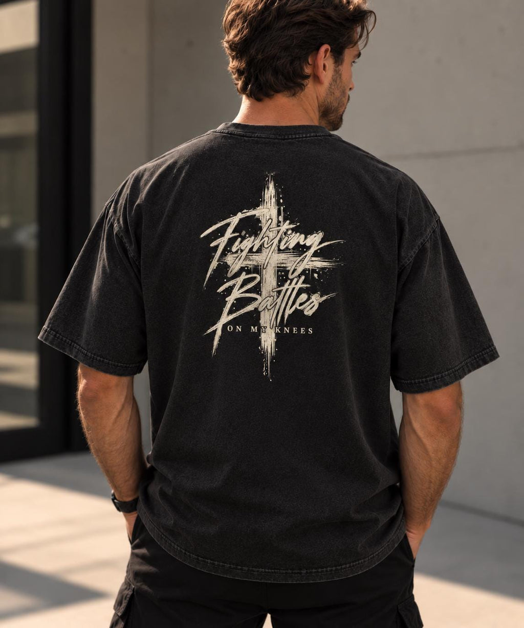 Fighting Battles on My Knees Premium Quality Shirt, Prayer Warrior Christian Shirt, Prayer Tee, Jesus Faith Outfit, Large Cross Shirt