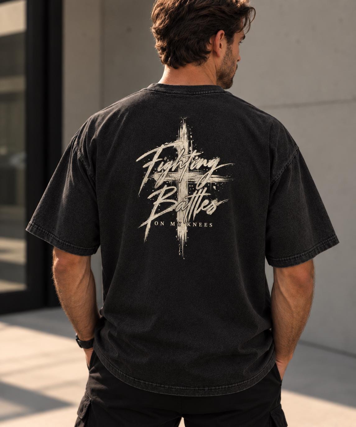 Fighting Battles on My Knees Premium Quality Shirt, Prayer Warrior Christian Shirt, Prayer Tee, Jesus Faith Outfit, Large Cross Shirt