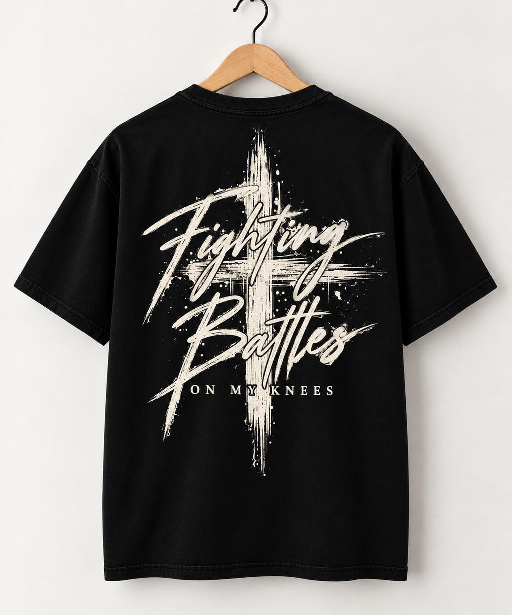 Fighting Battles on My Knees Premium Quality Shirt, Prayer Warrior Christian Shirt, Prayer Tee, Jesus Faith Outfit, Large Cross Shirt