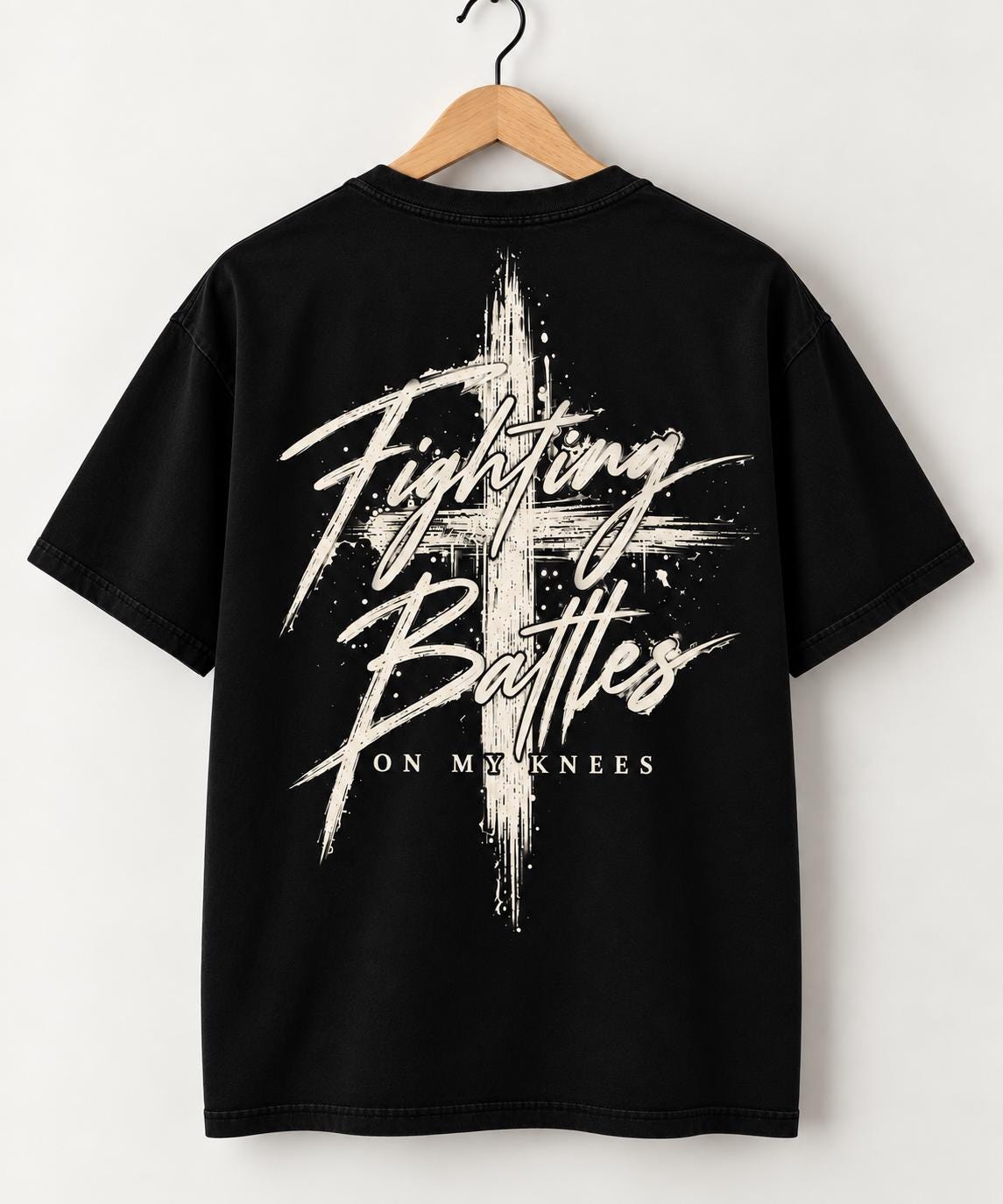 Fighting Battles on My Knees Premium Quality Shirt, Prayer Warrior Christian Shirt, Prayer Tee, Jesus Faith Outfit, Large Cross Shirt