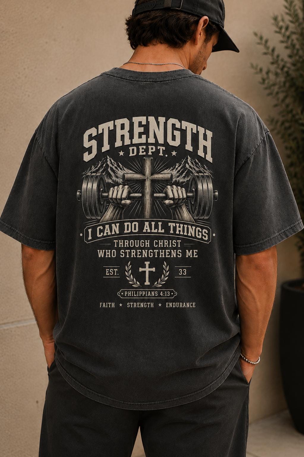 Philippians 4:13 Christian Gym Shirt, Strength Dept. Faith Fitness Tee, Distressed Streetwear