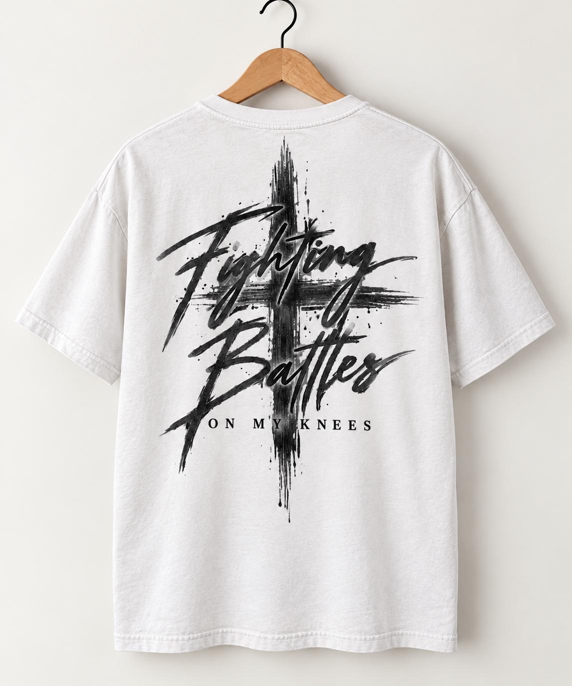 Fighting Battles on My Knees Premium Quality Shirt, Prayer Warrior Christian Shirt, Prayer Tee, Jesus Faith Outfit, Large Cross Shirt