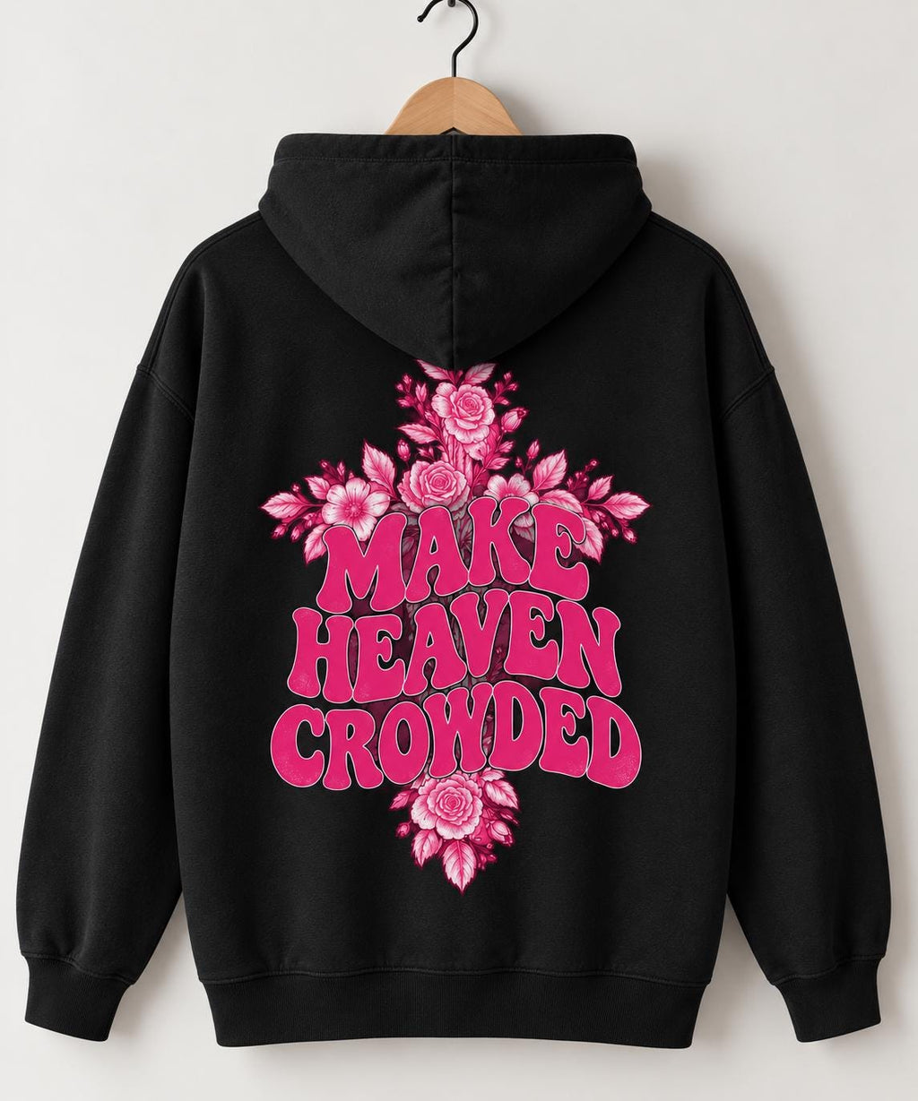 Make Heaven Crowded Floral Cross Hoodie, Pink Christian Sweatshirt, Oversized Fit