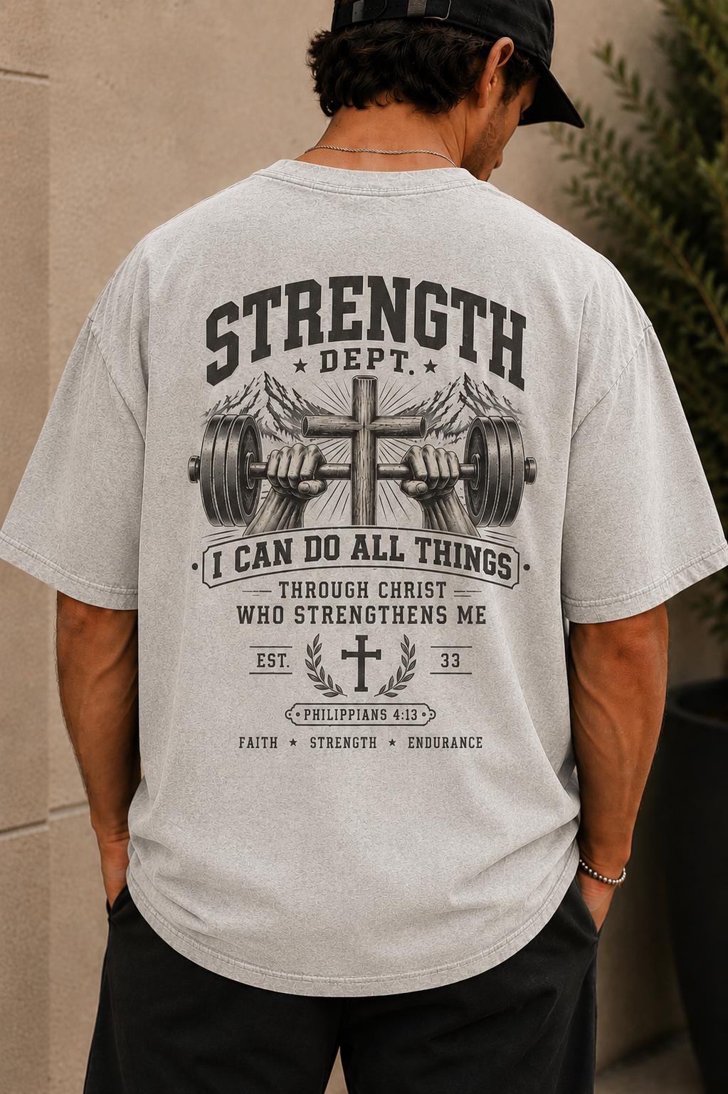 Philippians 4:13 Christian Gym Shirt, Strength Dept. Faith Fitness Tee, Distressed Streetwear
