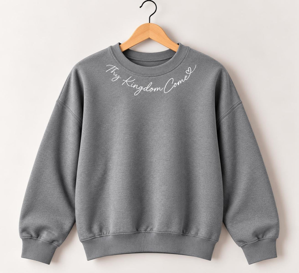 Thy Kingdom Come Crewneck Sweatshirt, Christian Minimalist Sweatshirt for Her with Petite Collar Heart Design, Matthew 6:10