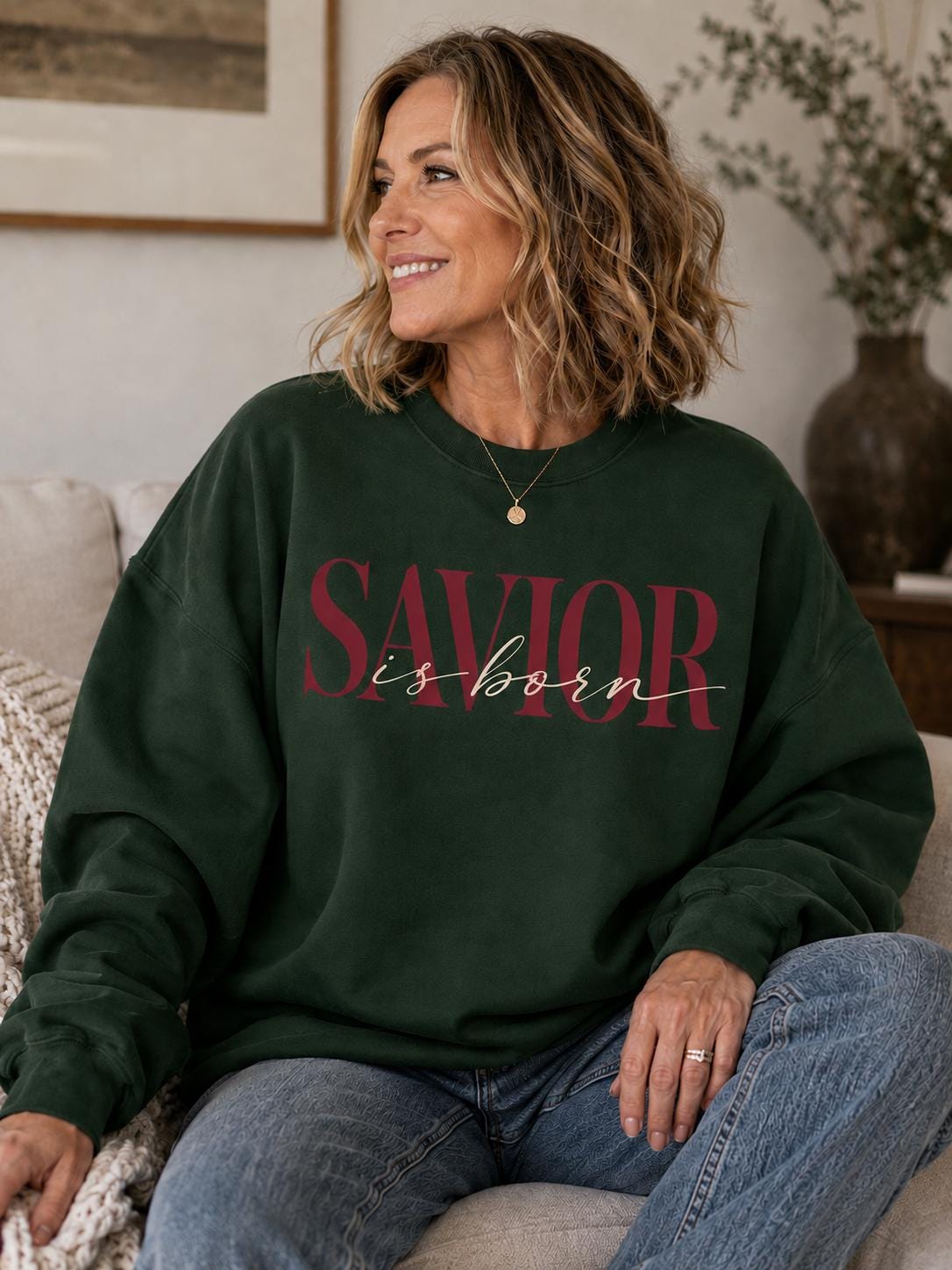 Savior is Born, Christian Christmas Sweatshirt for Women, Minimalist Christian Crewneck, King is Born, Christmas 2026 Sweatshirt