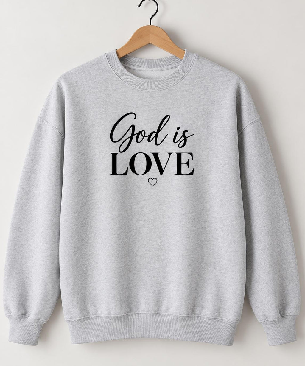 God Is Love, Christian Crewneck Sweatshirt, Simple Christian Sweatshirt for Her, Petite Heart Design